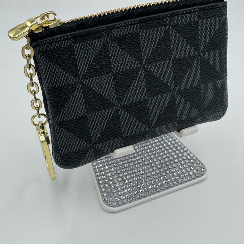 Black Geometric Patterned Keychain Wallet Nwot - image 2